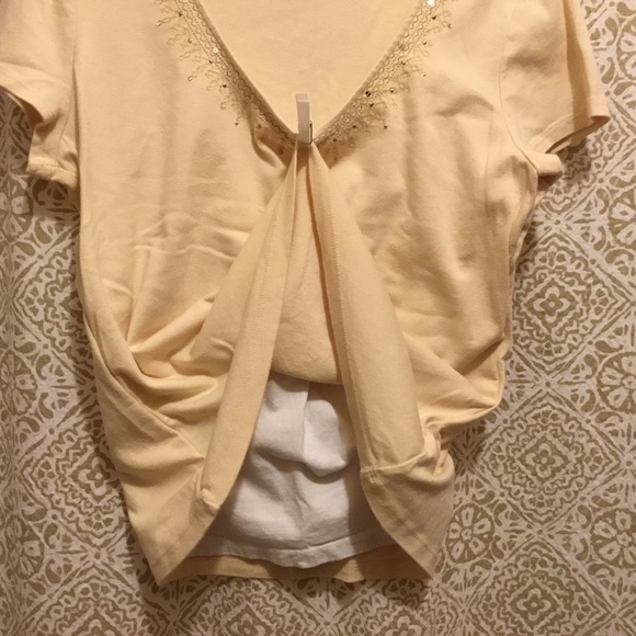 Sonoma Sequin Stud Embroidery Layered Front Butter Yellow Short Sleeve Tee VGUC - Picture 6 of 9